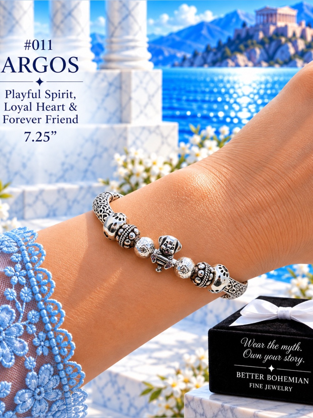 🐾ARGOS #011 Sterling Silver 925 Artisan Puppy Bracelet 7.5” Safety Chain🐾
